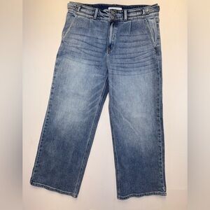 KanCan wide leg light wash denim jeans size 12‎ pleated adjust waist high rise